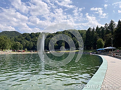 Excursion site and bathing area Orahovacko jezero - Slavonia, Croatia / IzletiÅ¡te i kupaliÅ¡te OrahovaÄko jezero - Hrvatska Editorial Stock Photo